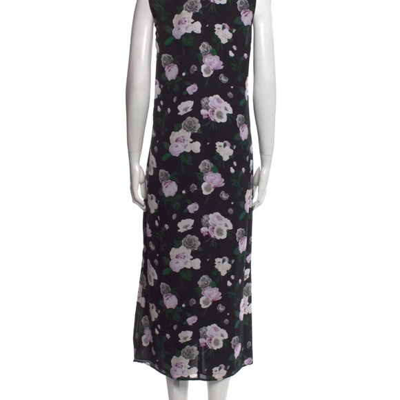 Equipment Midi Silk Slip Dress "Connery" Sleeveless Black w/Floral Print Sz L - Picture 6 of 10